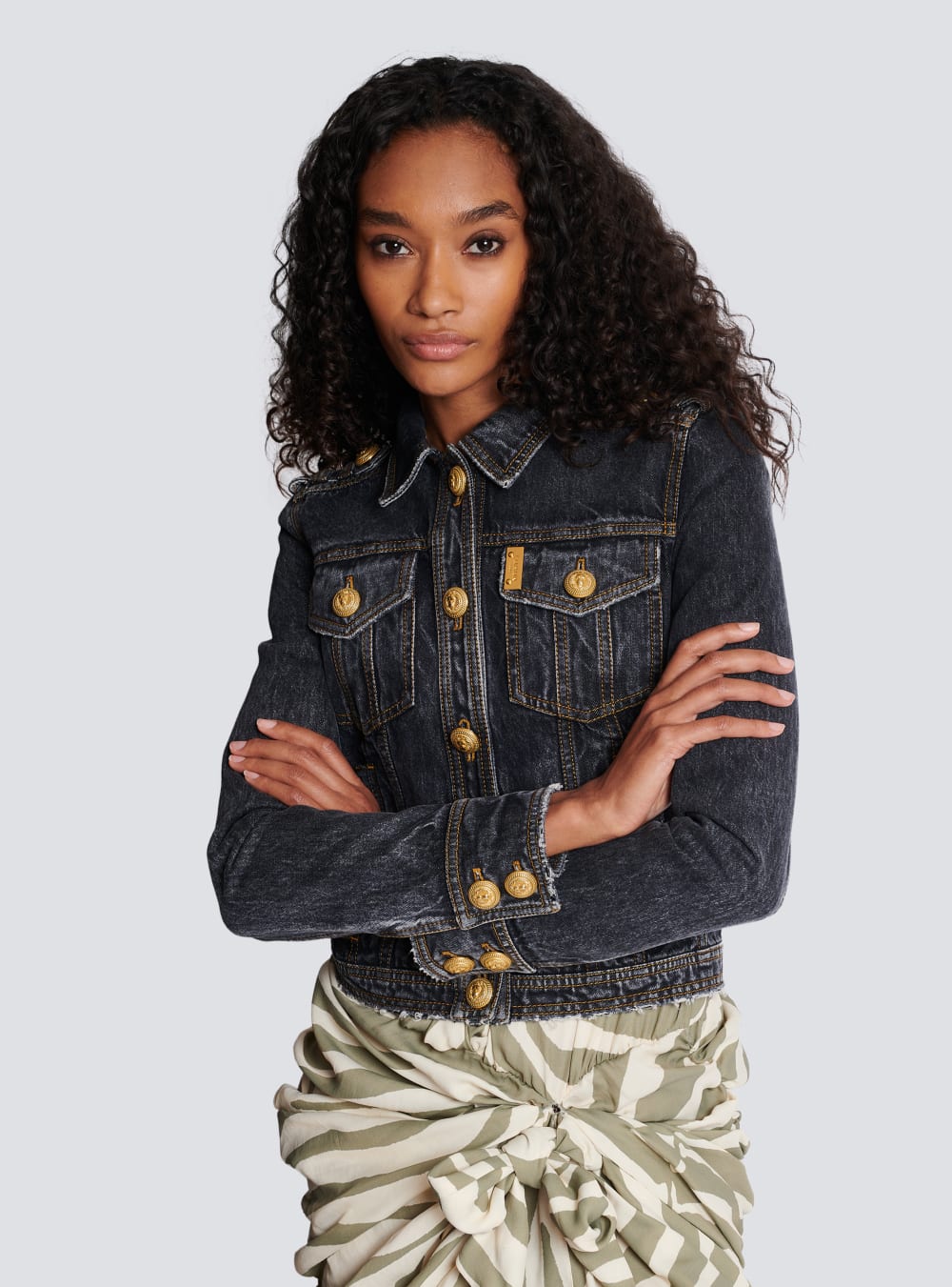 Women's Balmain Faded Denim Jackets Black | USA R8z5oMOR