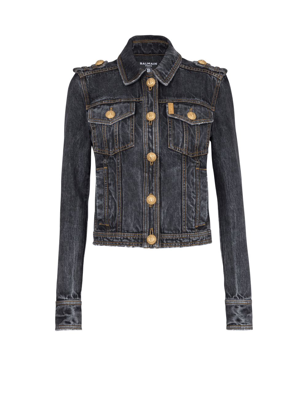 Women\'s Balmain Faded Denim Jackets Black | USA R8z5oMOR