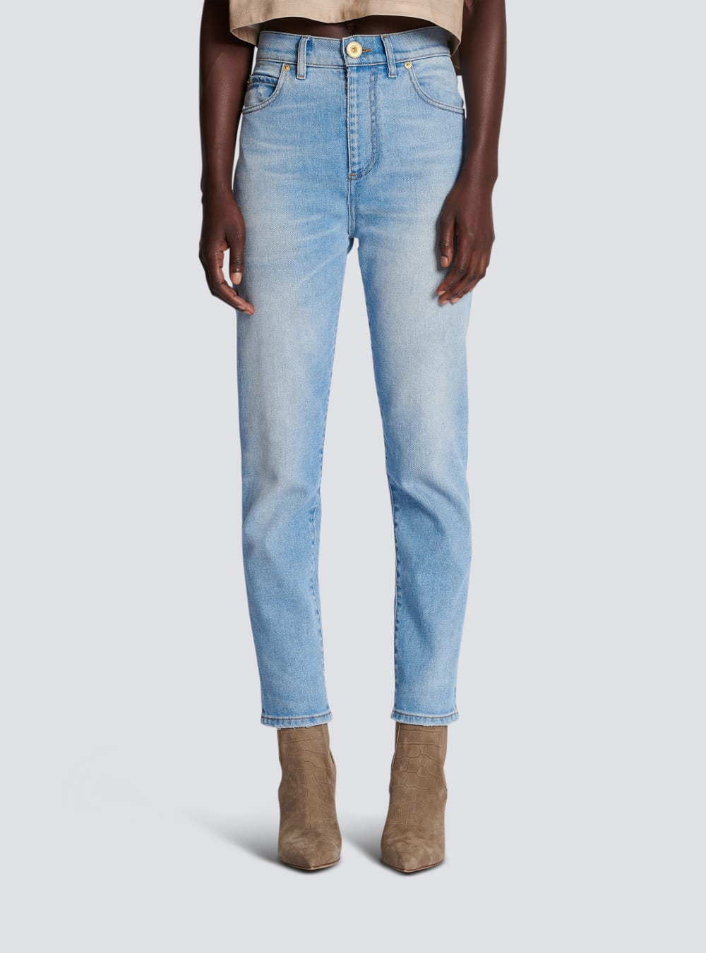 Women's Balmain Faded Denim Slim Fit Jeans Blue | USA OdhwdRAE