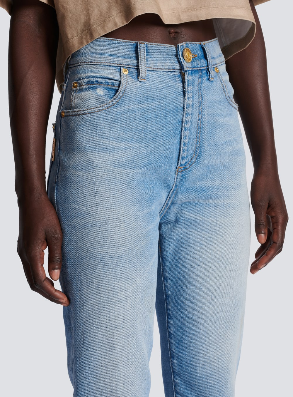 Women's Balmain Faded Denim Slim Fit Jeans Blue | USA OdhwdRAE