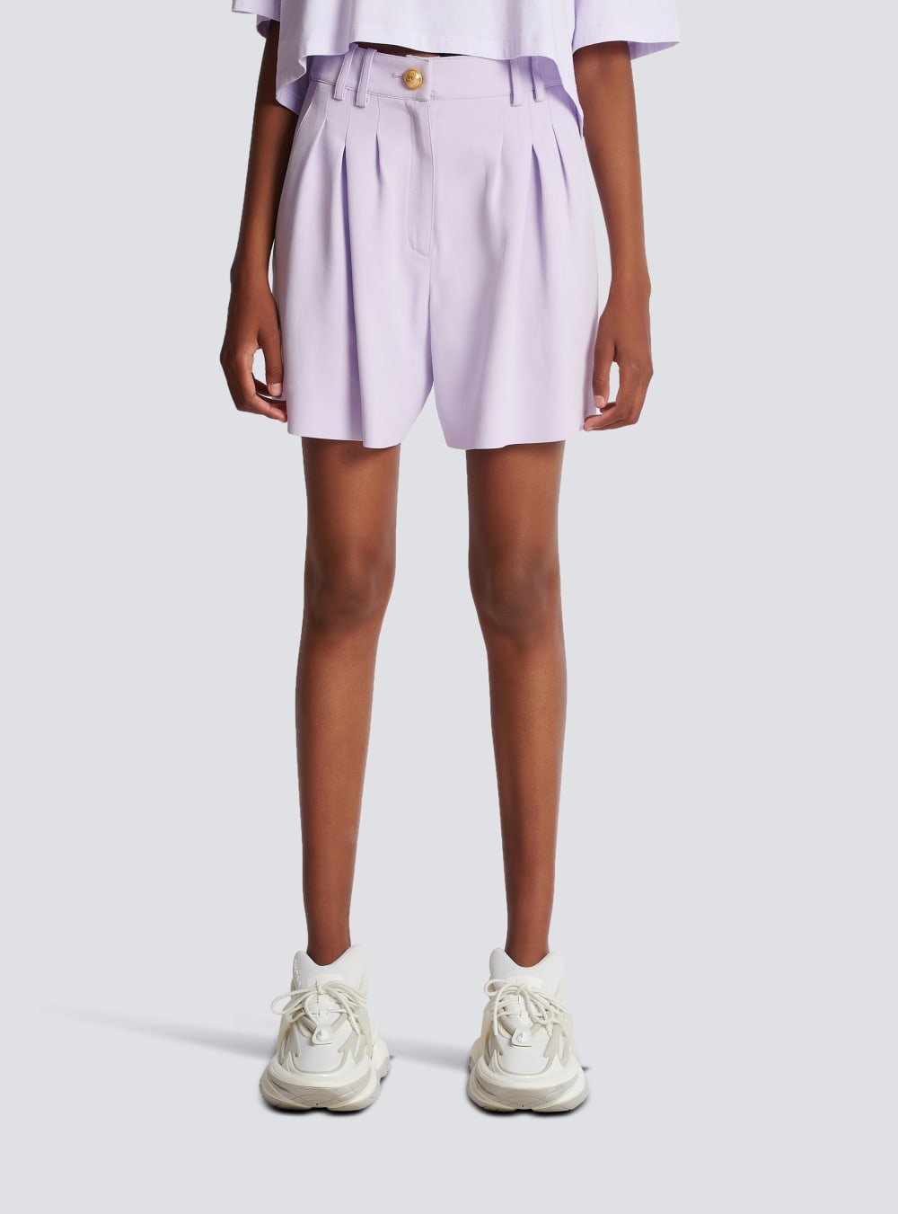 Women's Balmain Flared Crepe Shorts Purple | USA MLAibAeJ