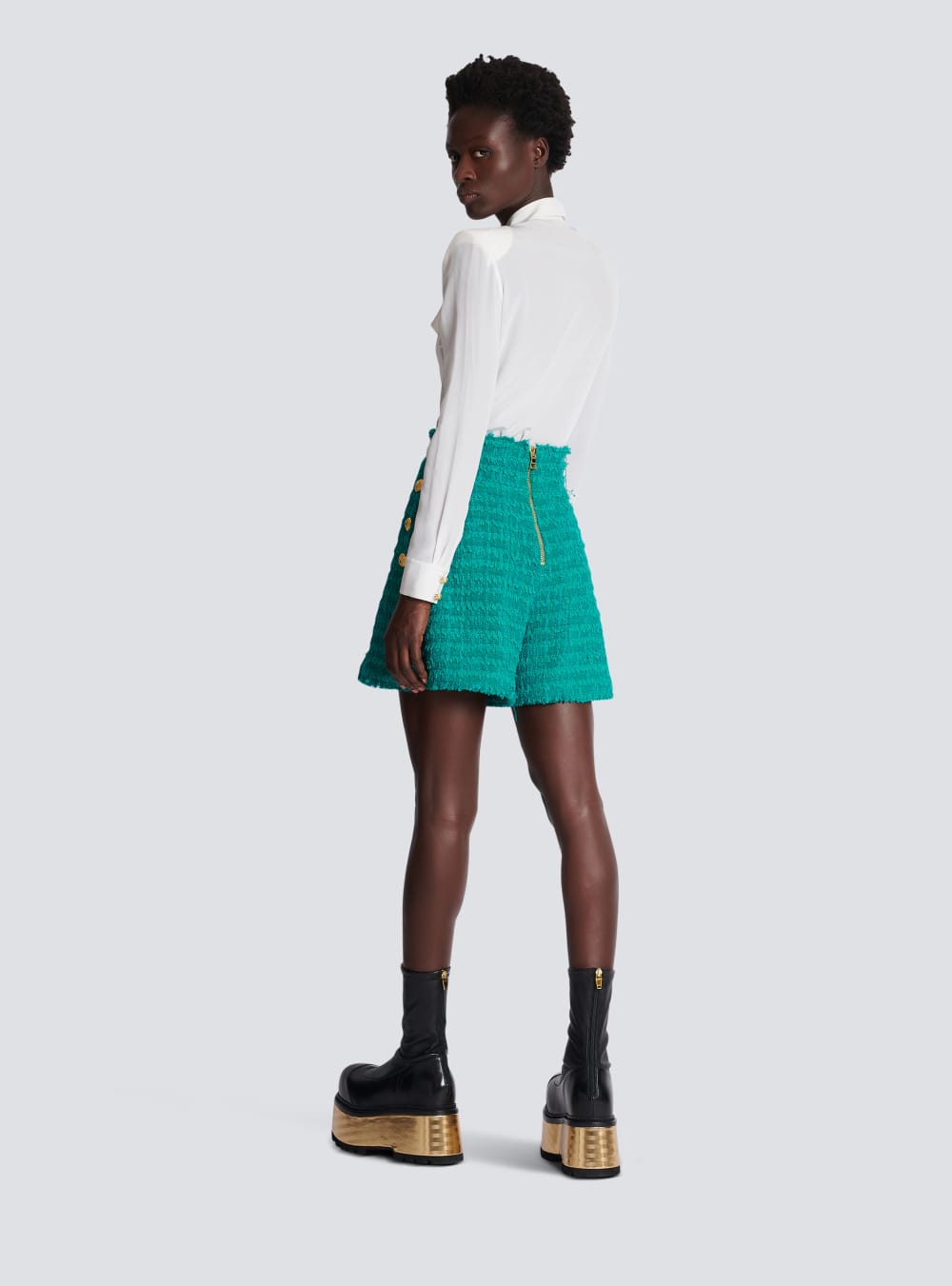 Women's Balmain Flared Tweed Shorts Green | USA nJqiMwi5