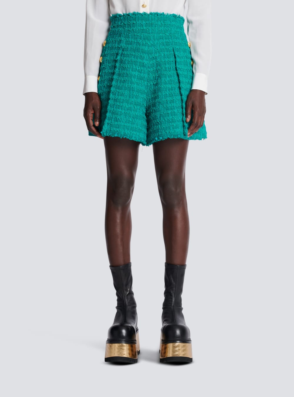 Women's Balmain Flared Tweed Shorts Green | USA nJqiMwi5