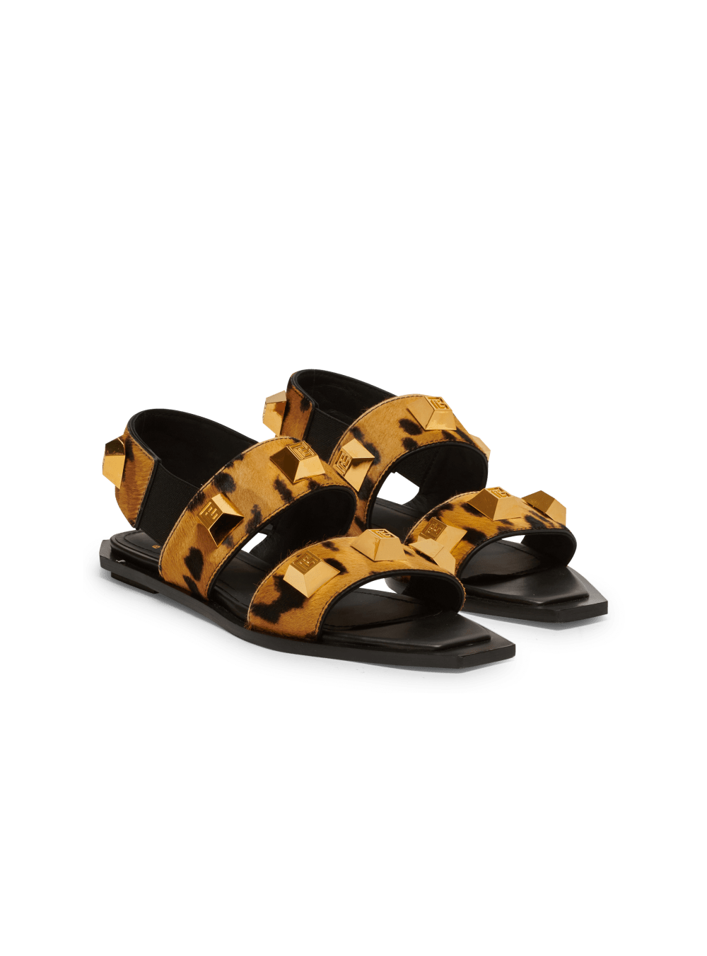 Women's Balmain Flat Ana In Leopard-print Leather Slides Brown | USA TsNcJ9a6