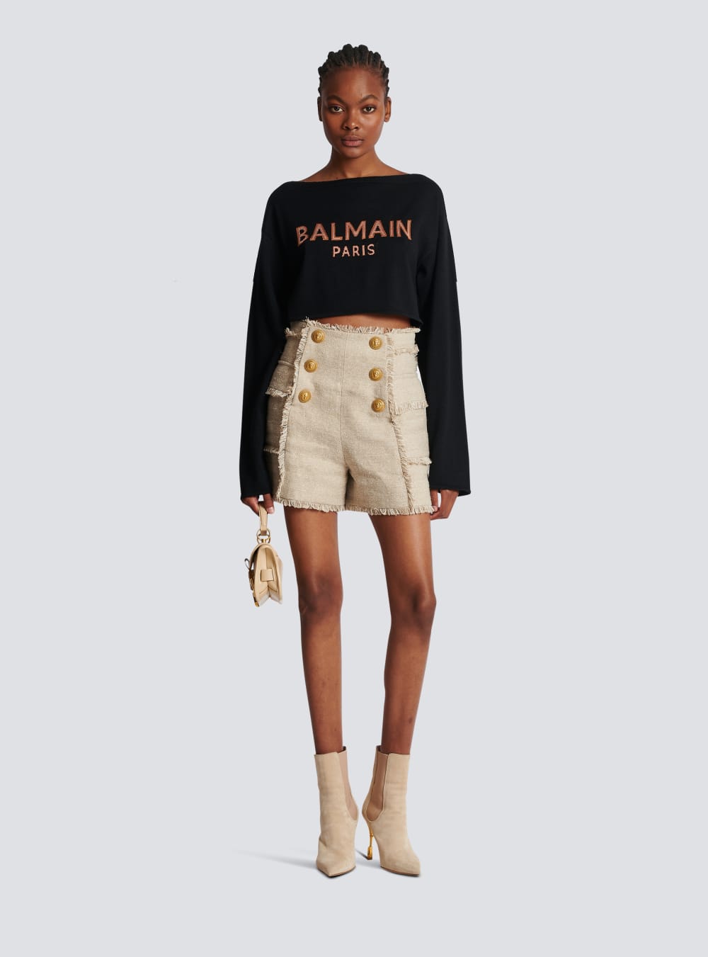 Women's Balmain Fringed Linen Sailor Shorts Beige | USA V87aJbGz