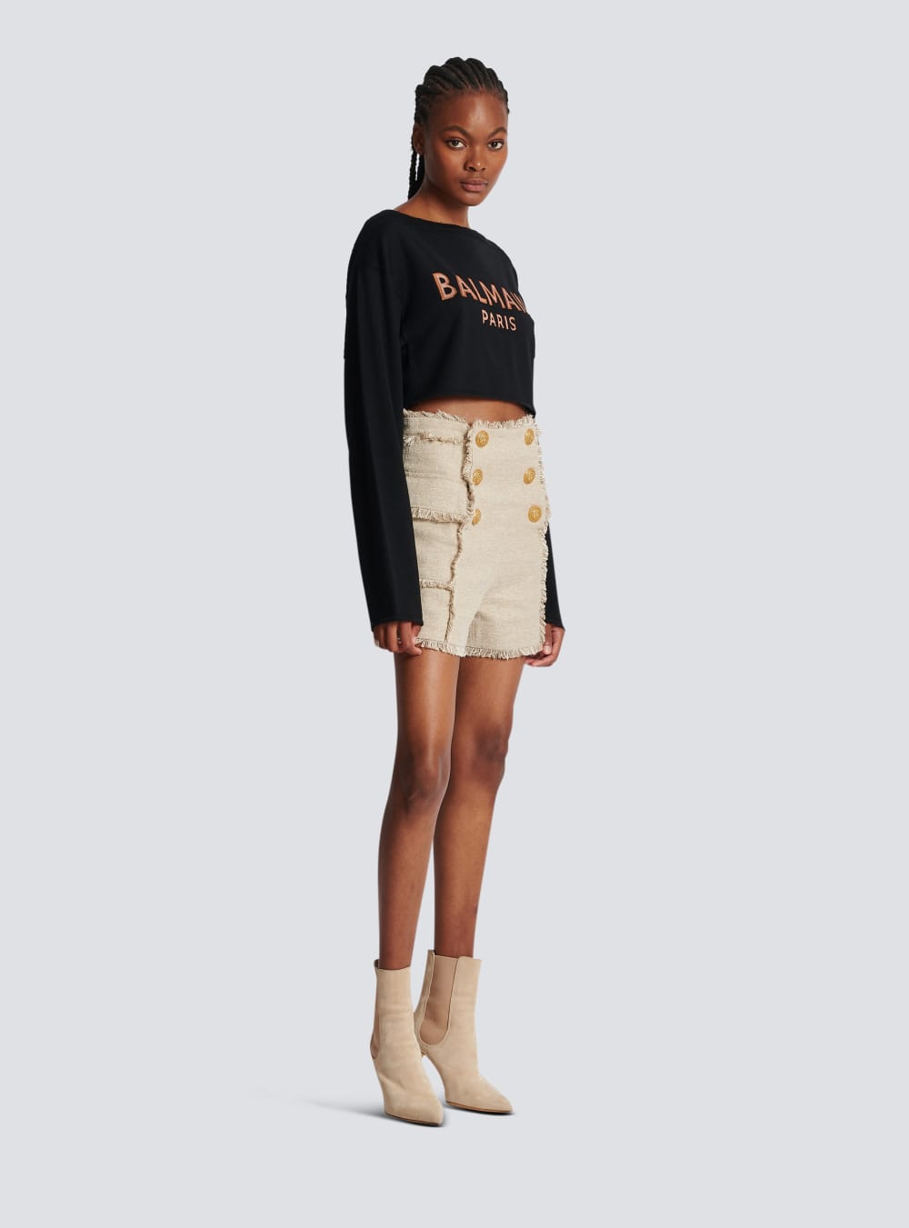 Women's Balmain Fringed Linen Sailor Shorts Beige | USA V87aJbGz