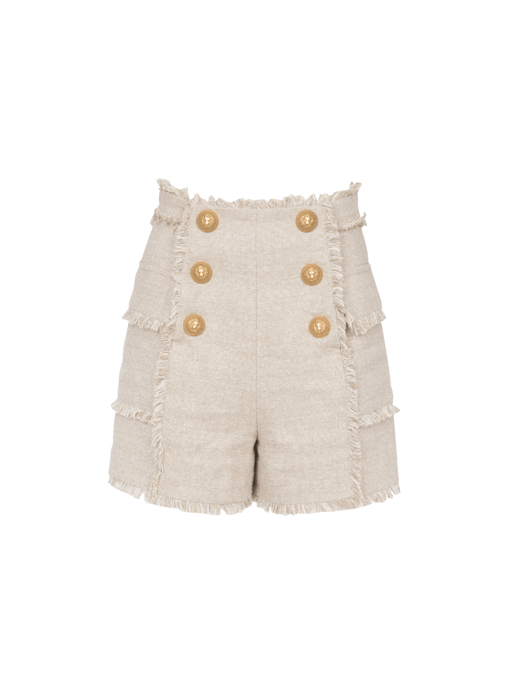 Women\'s Balmain Fringed Linen Sailor Shorts Beige | USA V87aJbGz