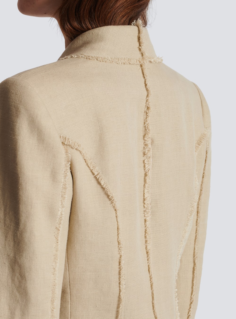 Women's Balmain Fringed Linen With Shawl Collar Jackets Beige | USA 4FlhWB0b