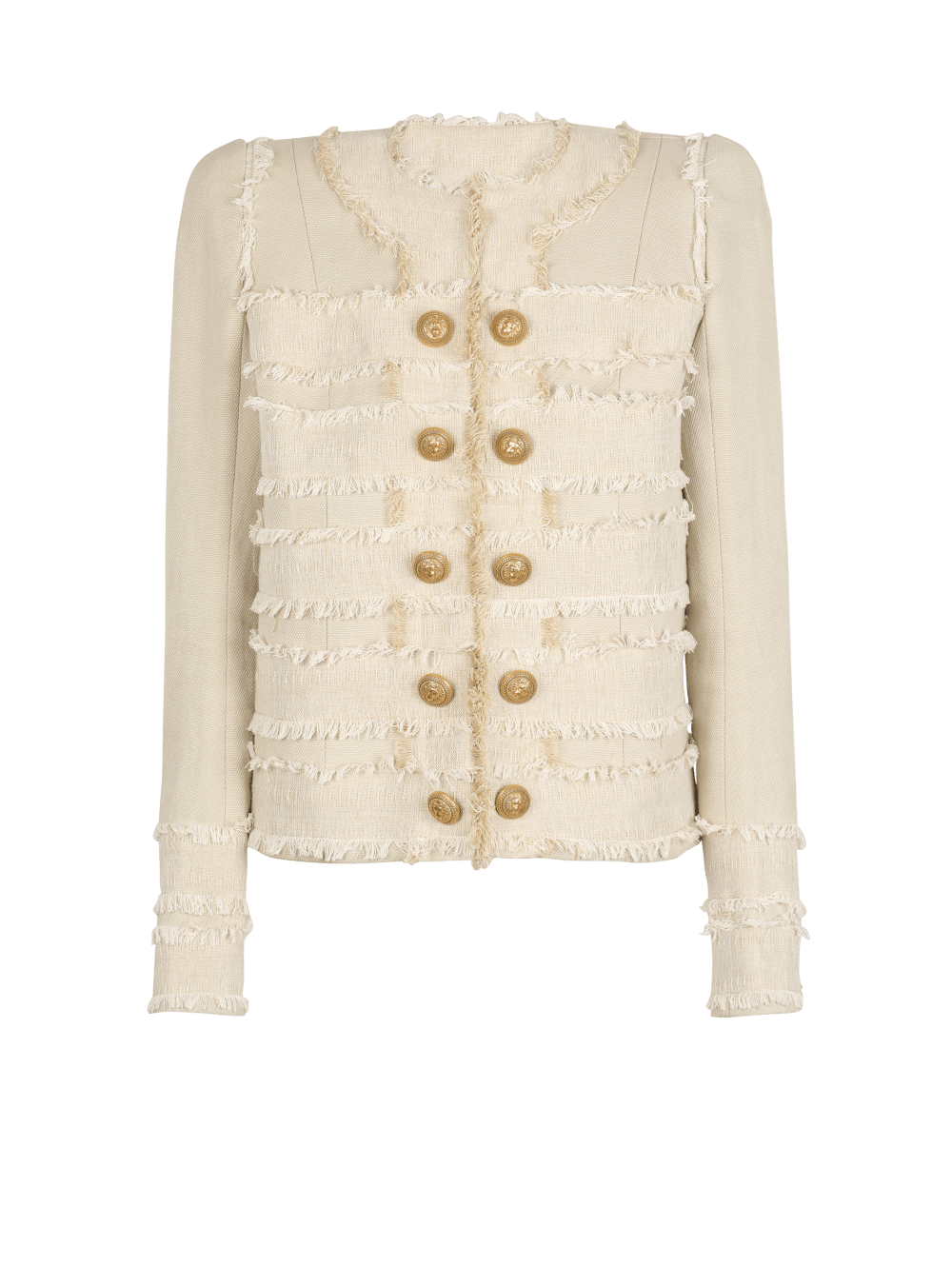 Women\'s Balmain Fringed Tweed Jackets Beige | USA UvZC989G