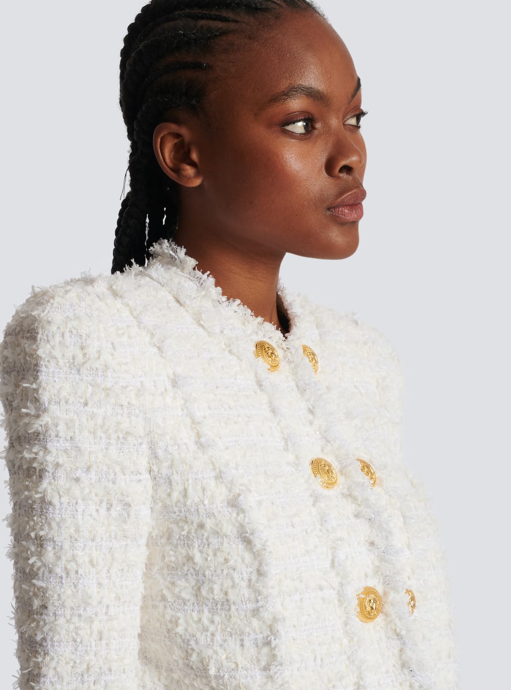 Women's Balmain Fringed Tweed Jackets White | USA 16tLiCA6