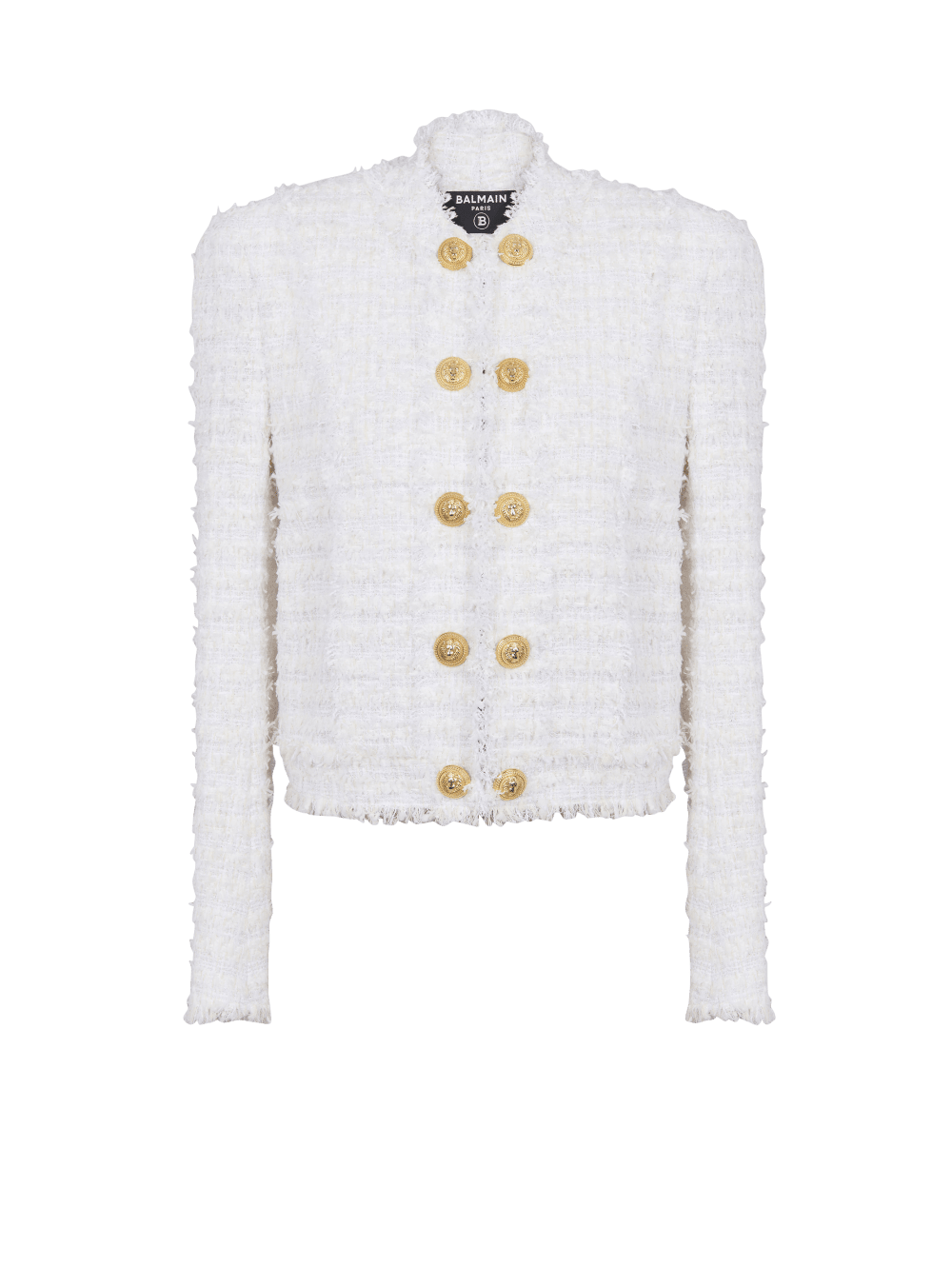 Women\'s Balmain Fringed Tweed Jackets White | USA 16tLiCA6