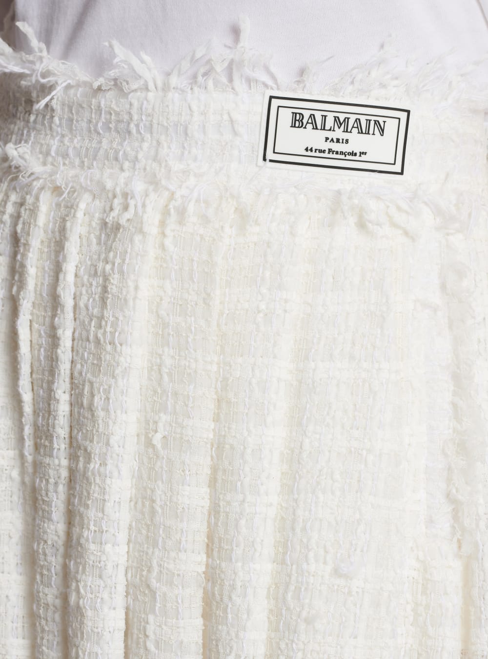 Women's Balmain Fringed Tweed Skater Skirts White | USA BN77sbc4