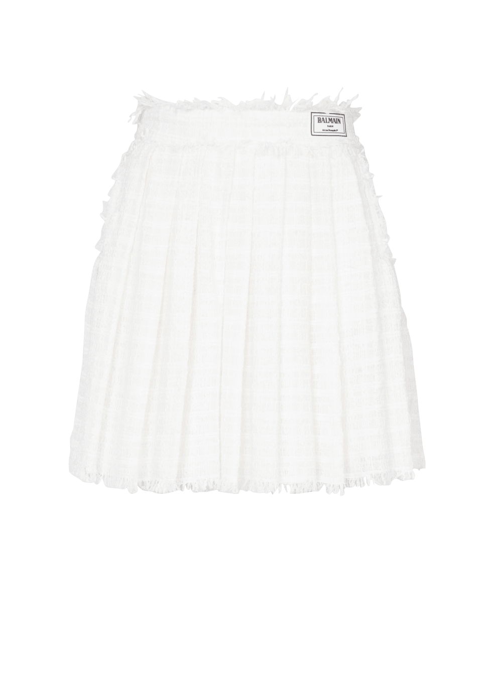 Women\'s Balmain Fringed Tweed Skater Skirts White | USA BN77sbc4