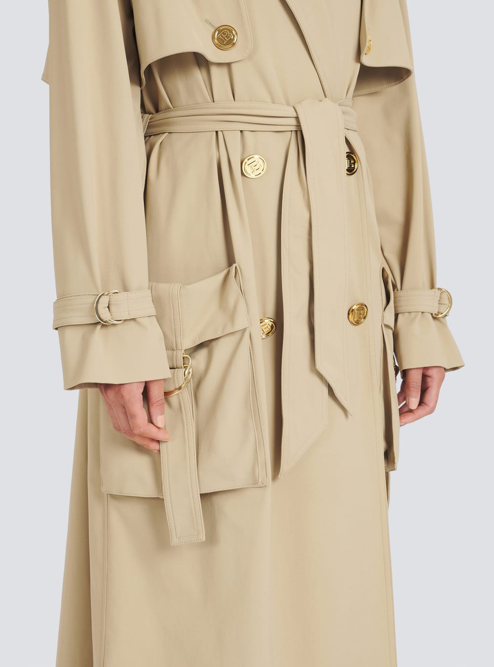 Women's Balmain Gabardine Trench Jackets Beige | USA UtQW0gWm