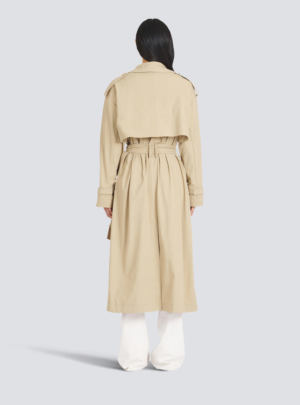 Women's Balmain Gabardine Trench Jackets Beige | USA UtQW0gWm