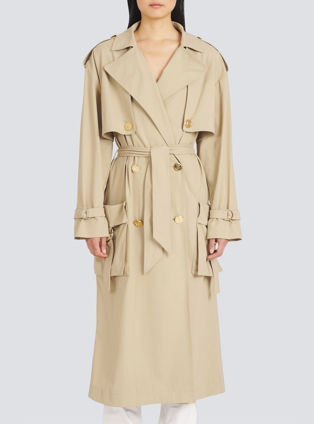 Women's Balmain Gabardine Trench Jackets Beige | USA UtQW0gWm