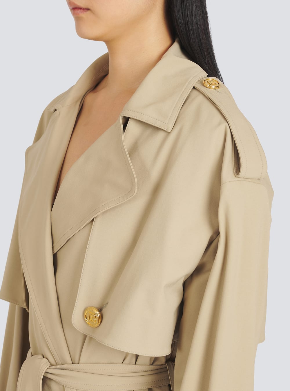 Women's Balmain Gabardine Trench Jackets Beige | USA UtQW0gWm