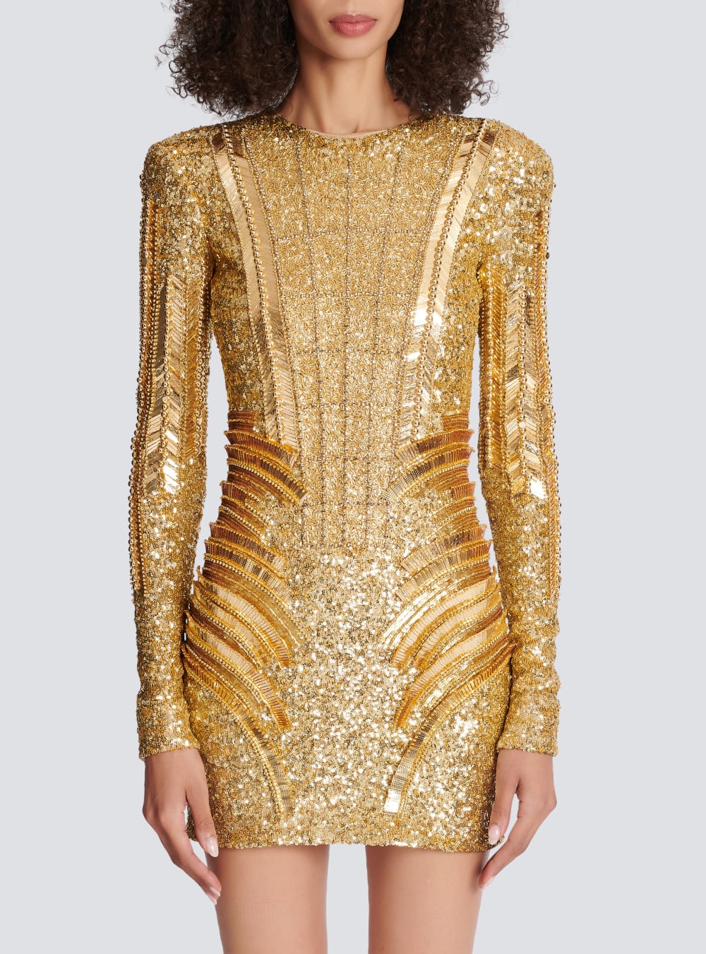 Women's Balmain Gold Embroidered Dress Gold | USA JckgaZ0j