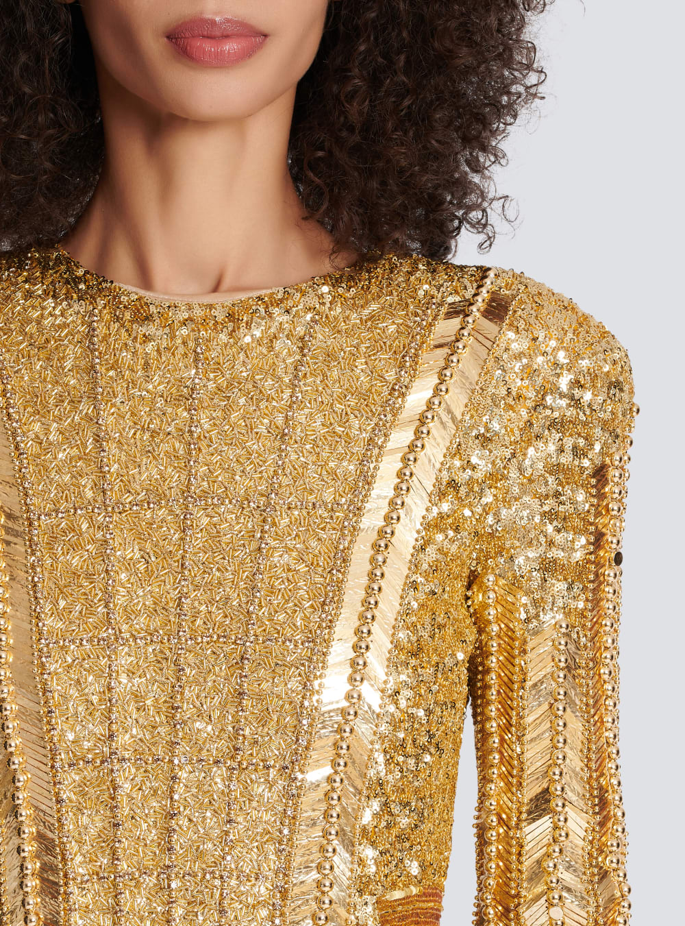 Women's Balmain Gold Embroidered Dress Gold | USA JckgaZ0j