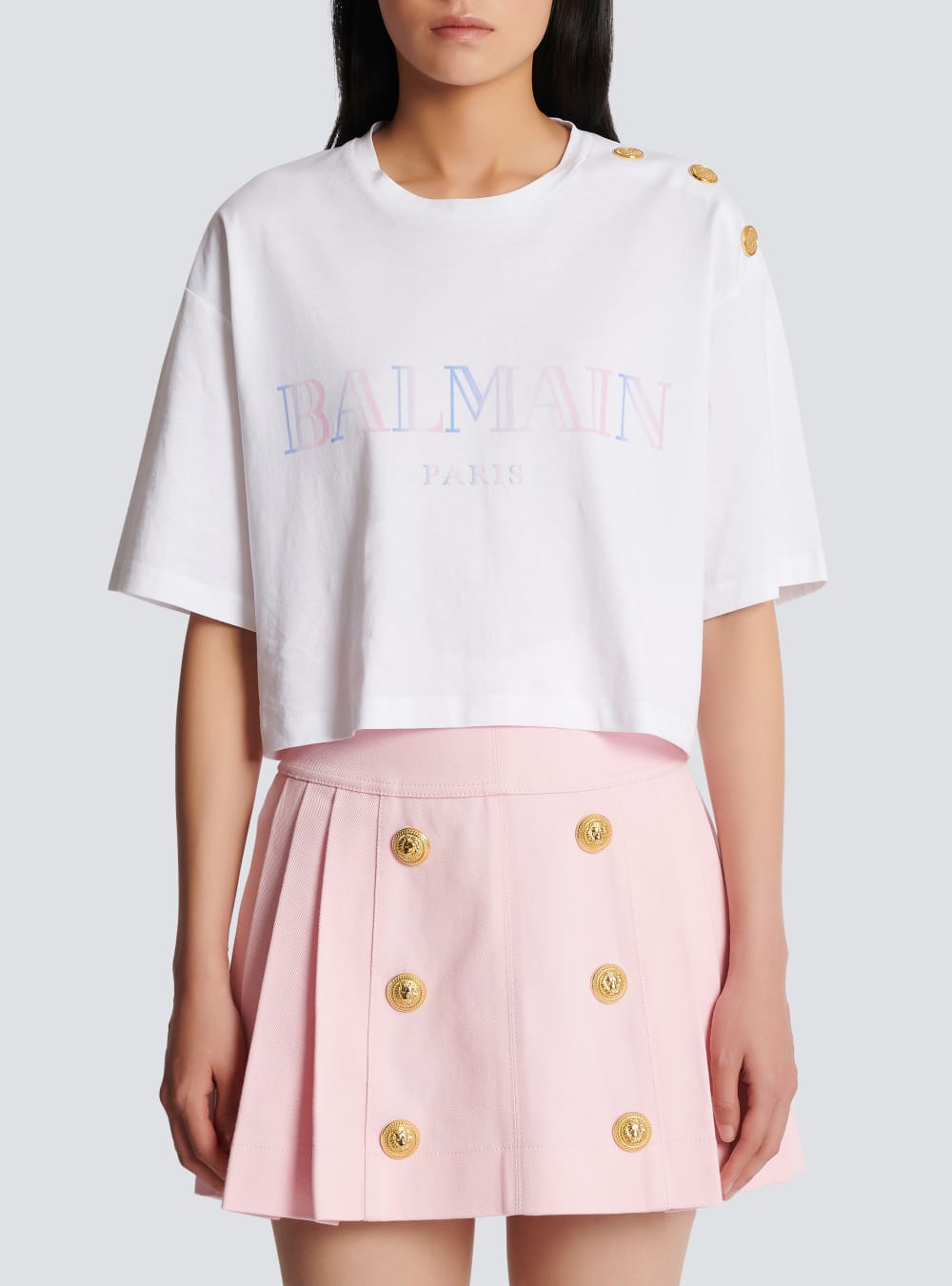 Women's Balmain Gradient Print Cropped T Shirts White | USA wWIyMTff