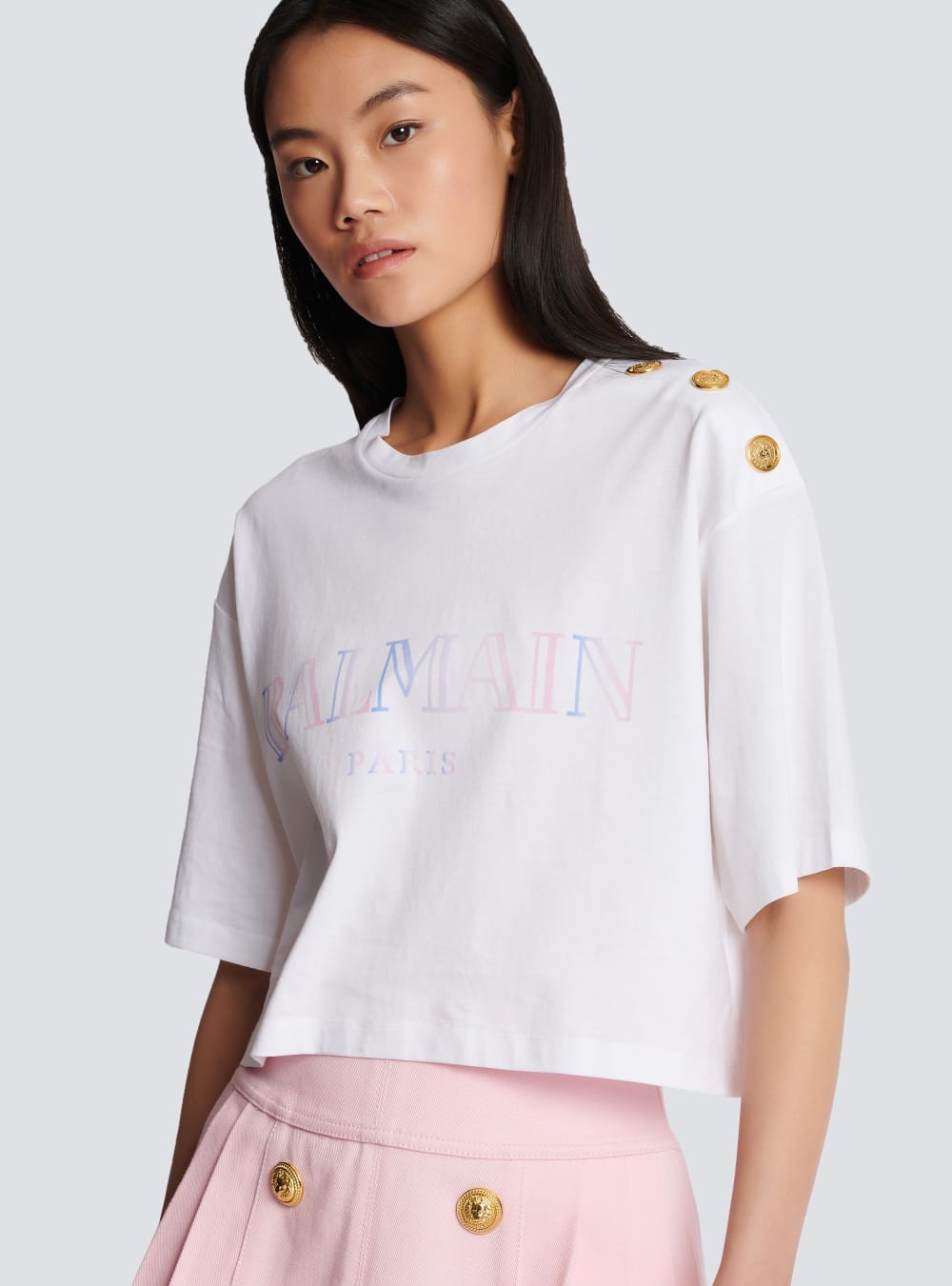 Women's Balmain Gradient Print Cropped T Shirts White | USA wWIyMTff