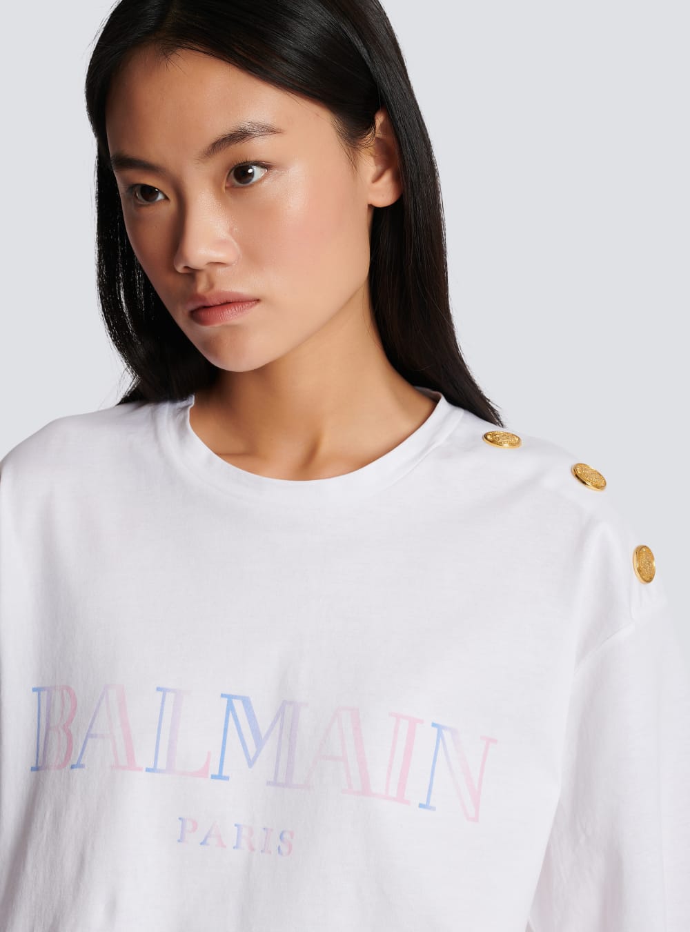 Women's Balmain Gradient Print Cropped T Shirts White | USA wWIyMTff