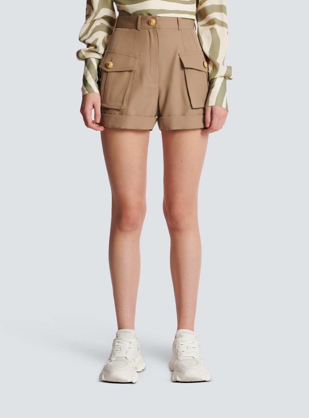 Women's Balmain Grain Of Powder Cargo Shorts Beige | USA BtIzDftW