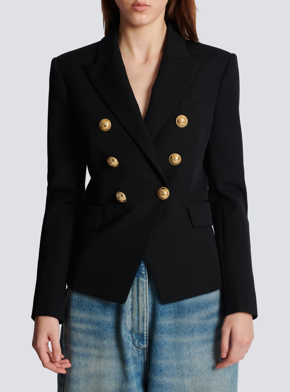 Women's Balmain Grain Of Powder Double-breasted Jackets Black | USA wjoUeVN1