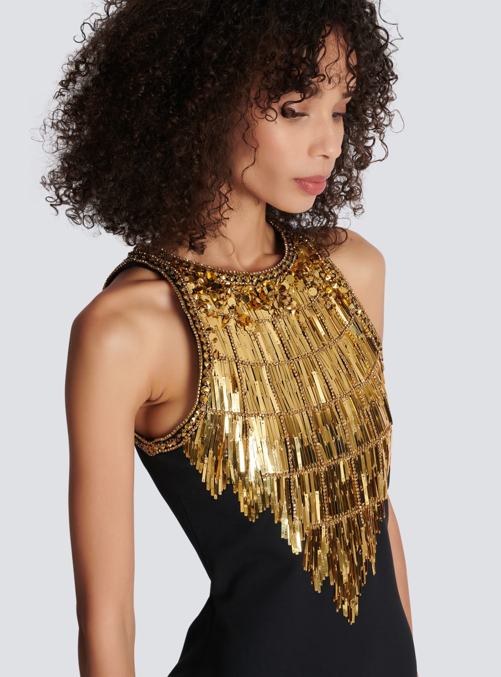 Women's Balmain Grain Of Powder Embroidered Dress Gold | USA z4GOy8HQ