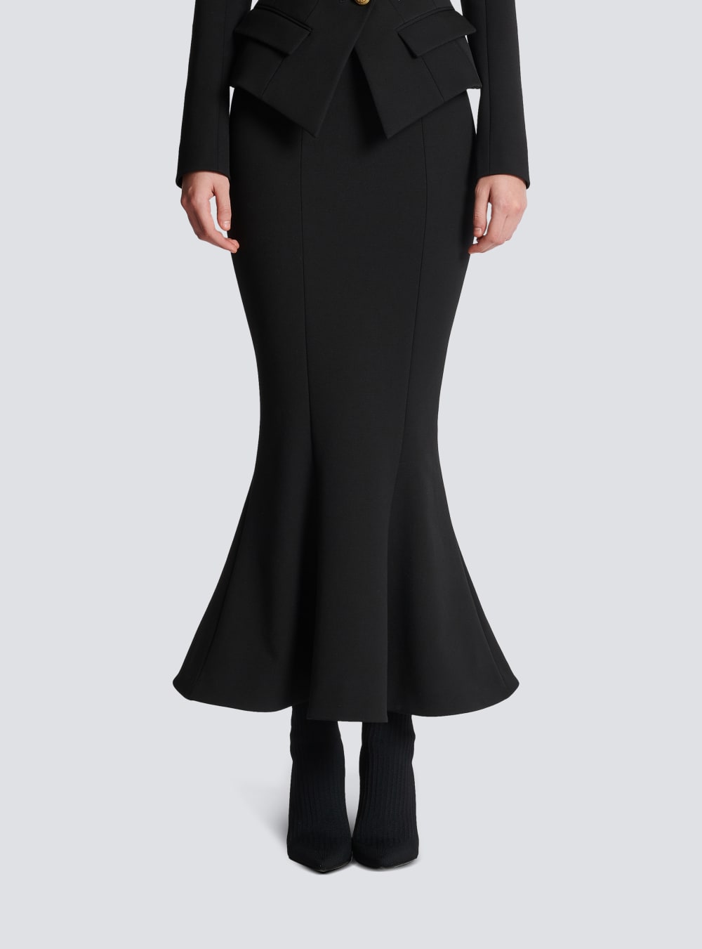 Women's Balmain Grain Of Powder Midi Skirts Black | USA 0UiSbIA9