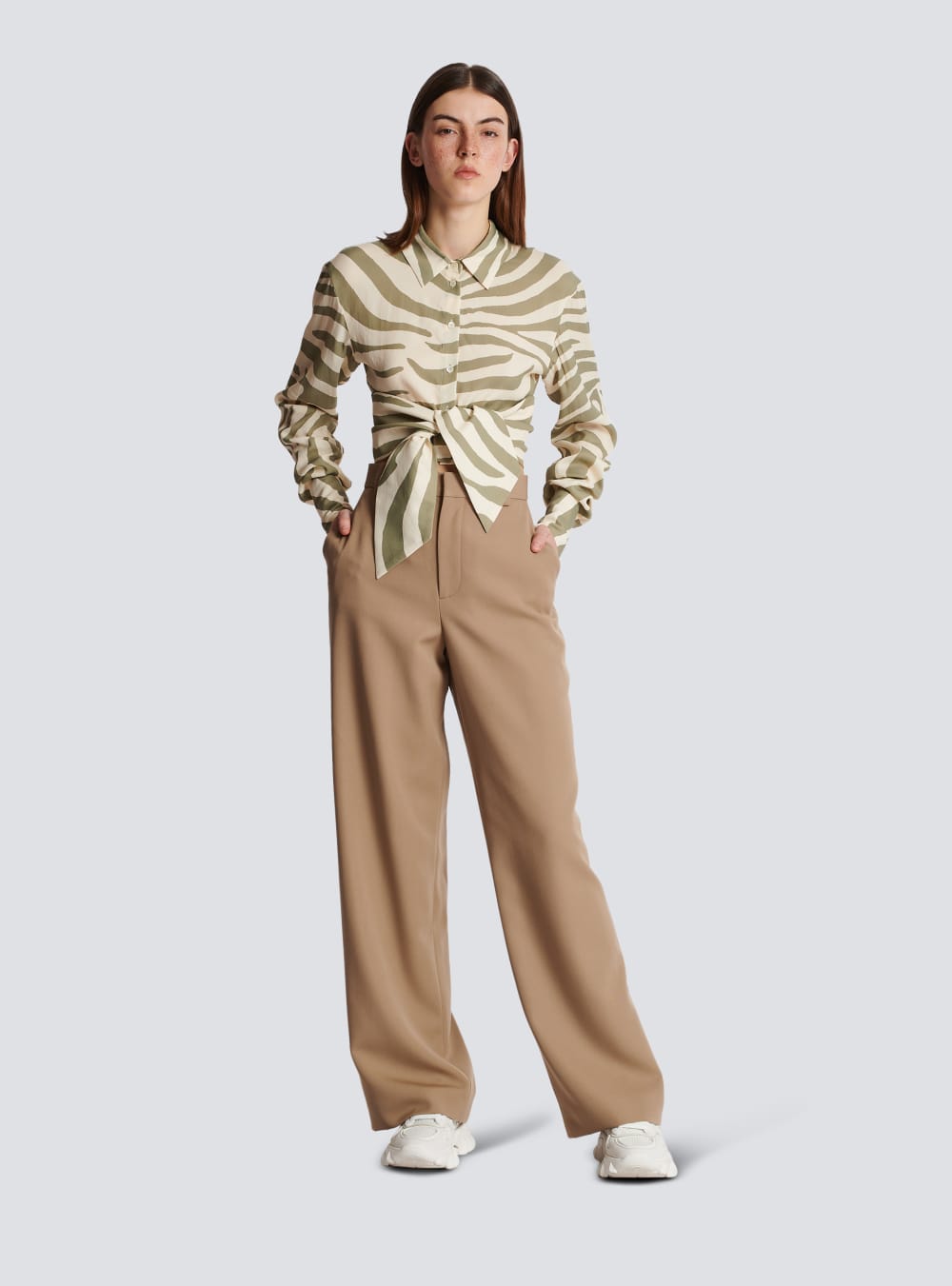 Women's Balmain Grain Of Powder Wide-leg Trousers Beige | USA nnpL1WwB