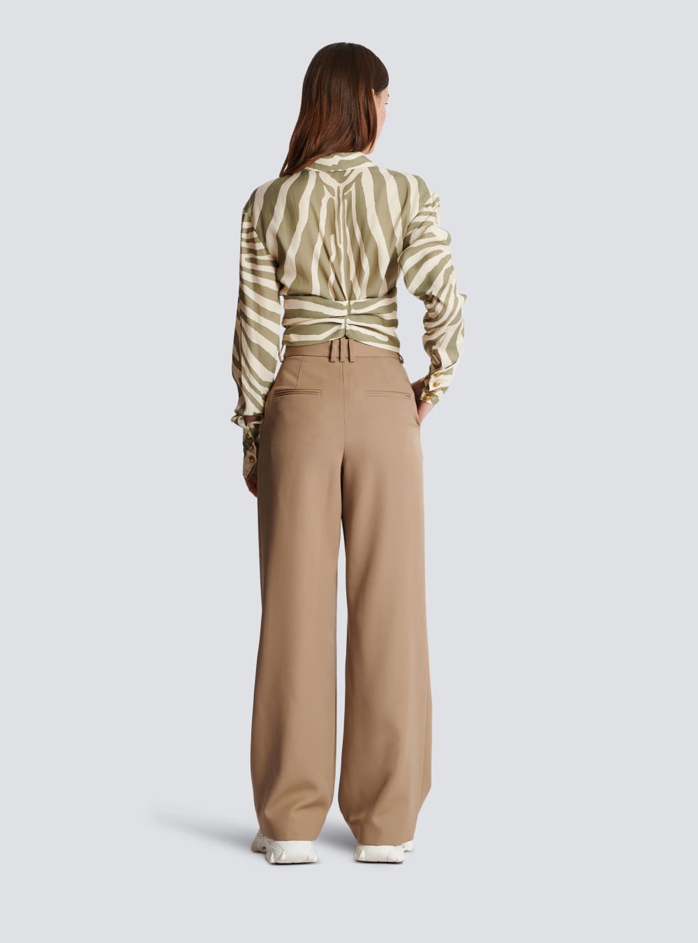 Women's Balmain Grain Of Powder Wide-leg Trousers Beige | USA nnpL1WwB