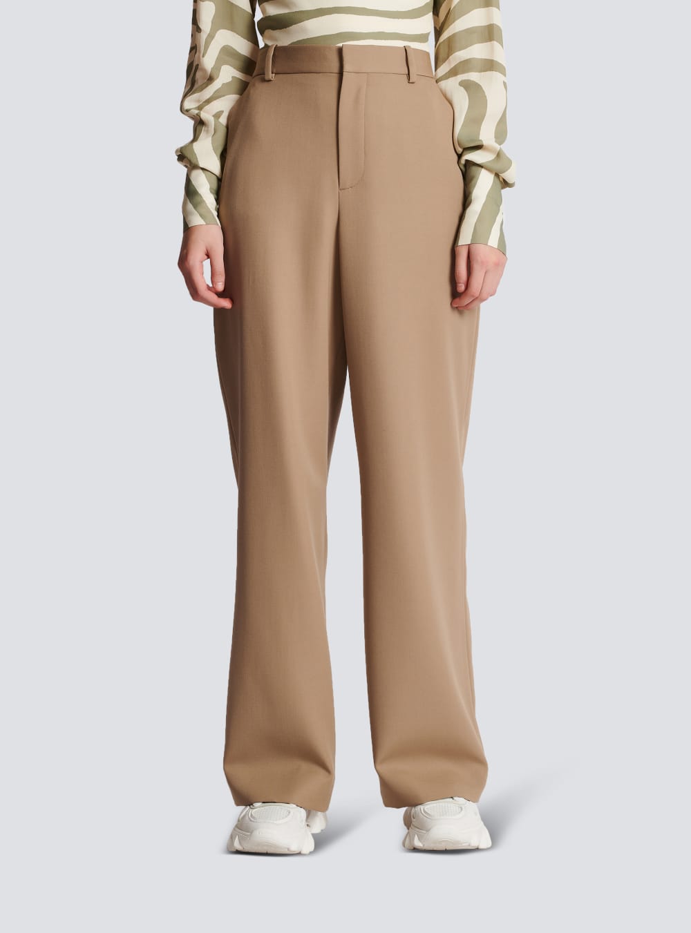 Women's Balmain Grain Of Powder Wide-leg Trousers Beige | USA nnpL1WwB