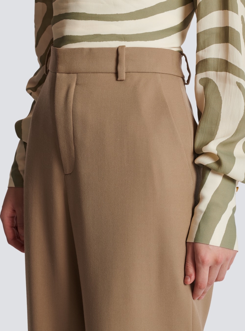 Women's Balmain Grain Of Powder Wide-leg Trousers Beige | USA nnpL1WwB