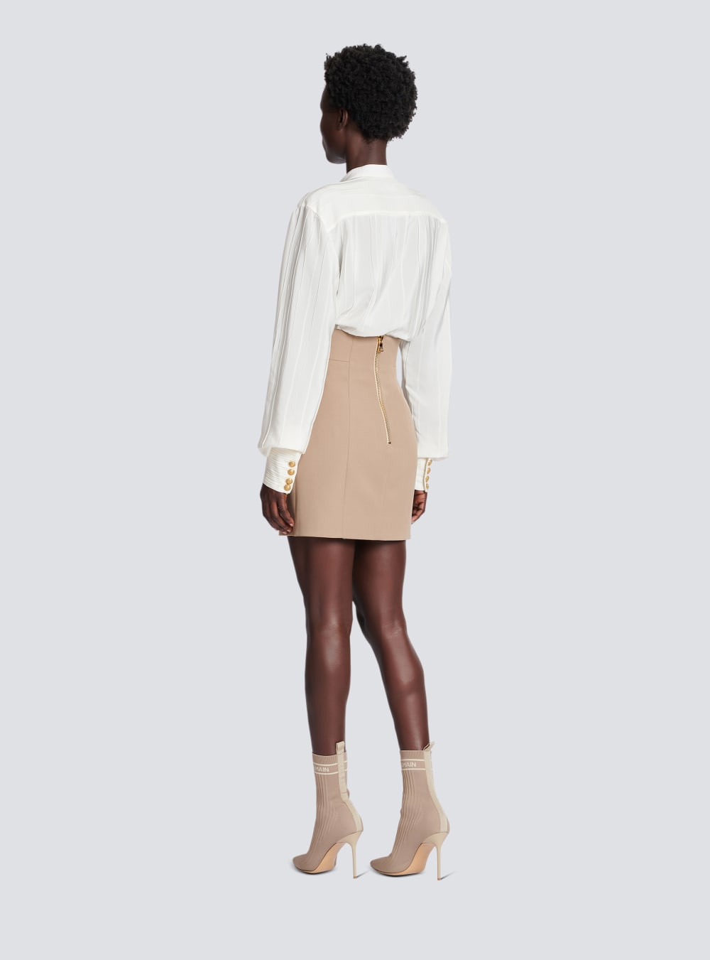 Women's Balmain Grain Of Powder Wool Pencil Skirts Beige | USA CjDLLyO3