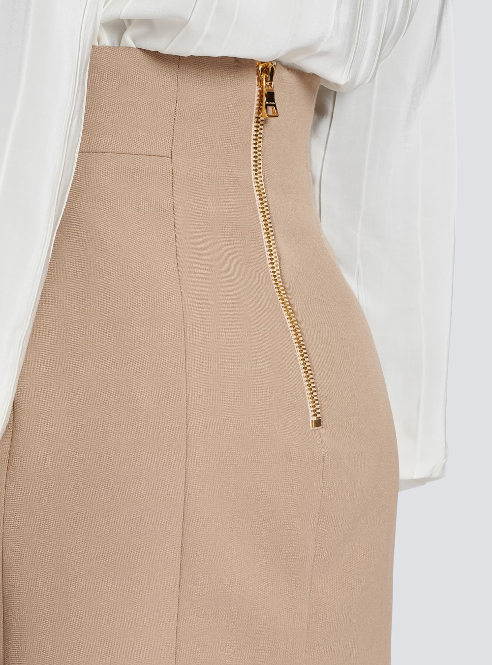 Women's Balmain Grain Of Powder Wool Pencil Skirts Beige | USA CjDLLyO3