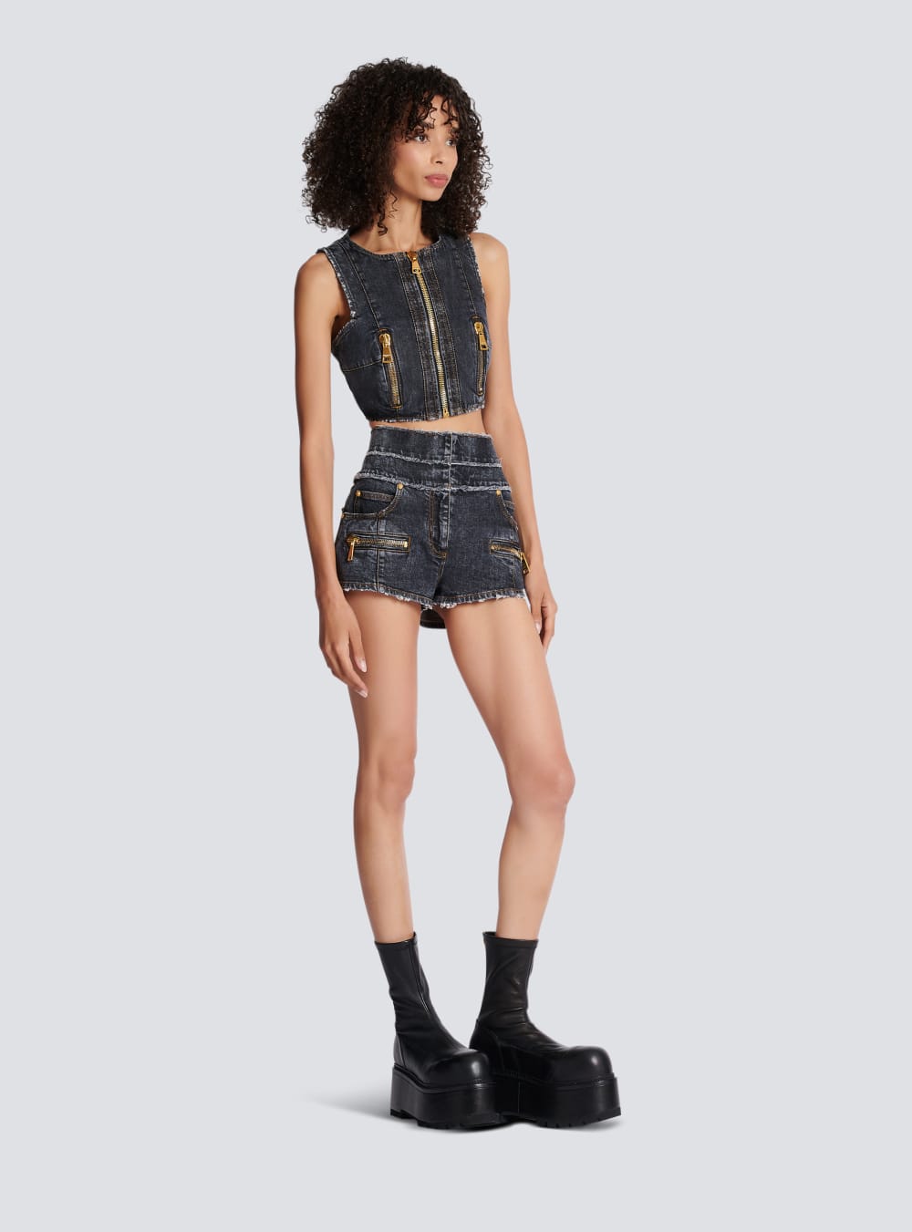 Women's Balmain High-waisted Faded Denim Mini-shorts Shorts Black | USA j8viDTm0