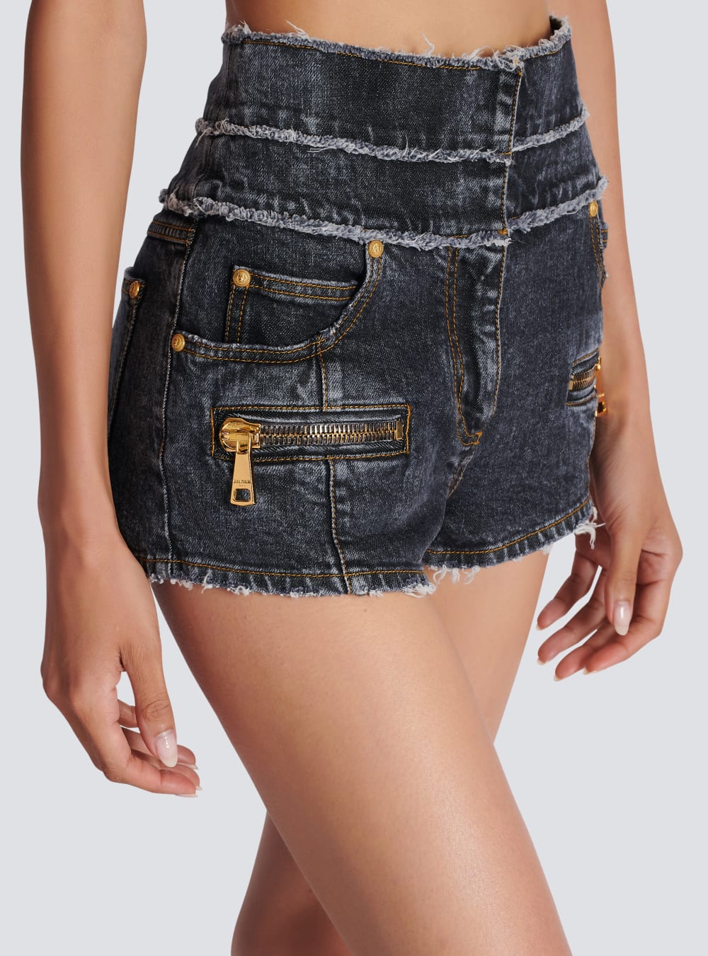 Women's Balmain High-waisted Faded Denim Mini-shorts Shorts Black | USA j8viDTm0