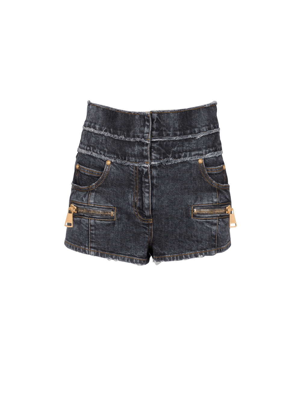 Women\'s Balmain High-waisted Faded Denim Mini-shorts Shorts Black | USA j8viDTm0