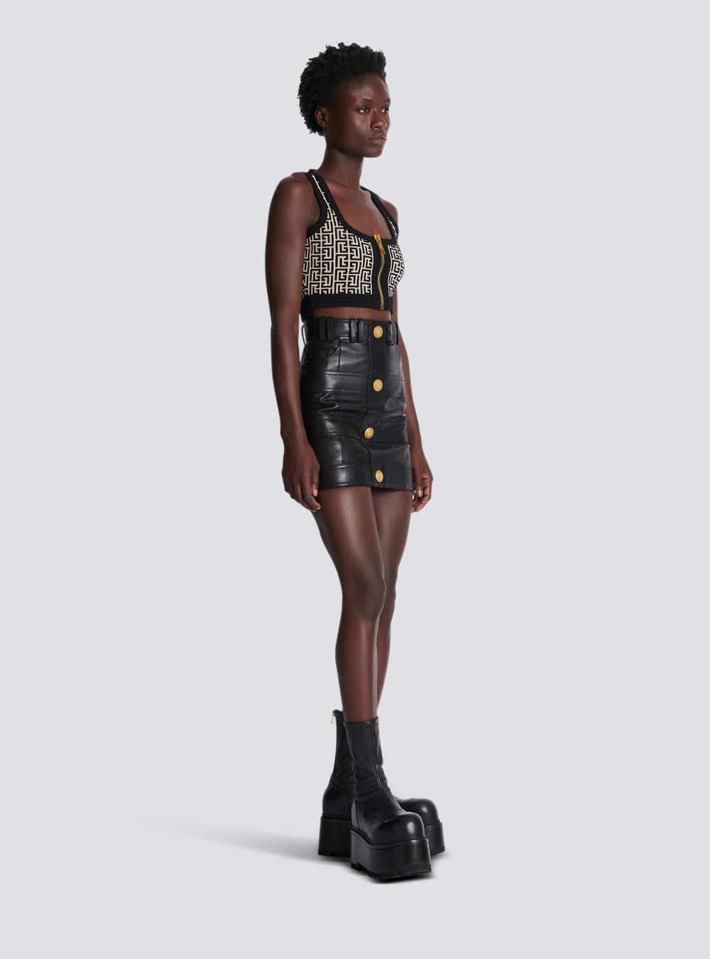 Women's Balmain High-waisted Leather Skirts Black | USA GtlinuDe