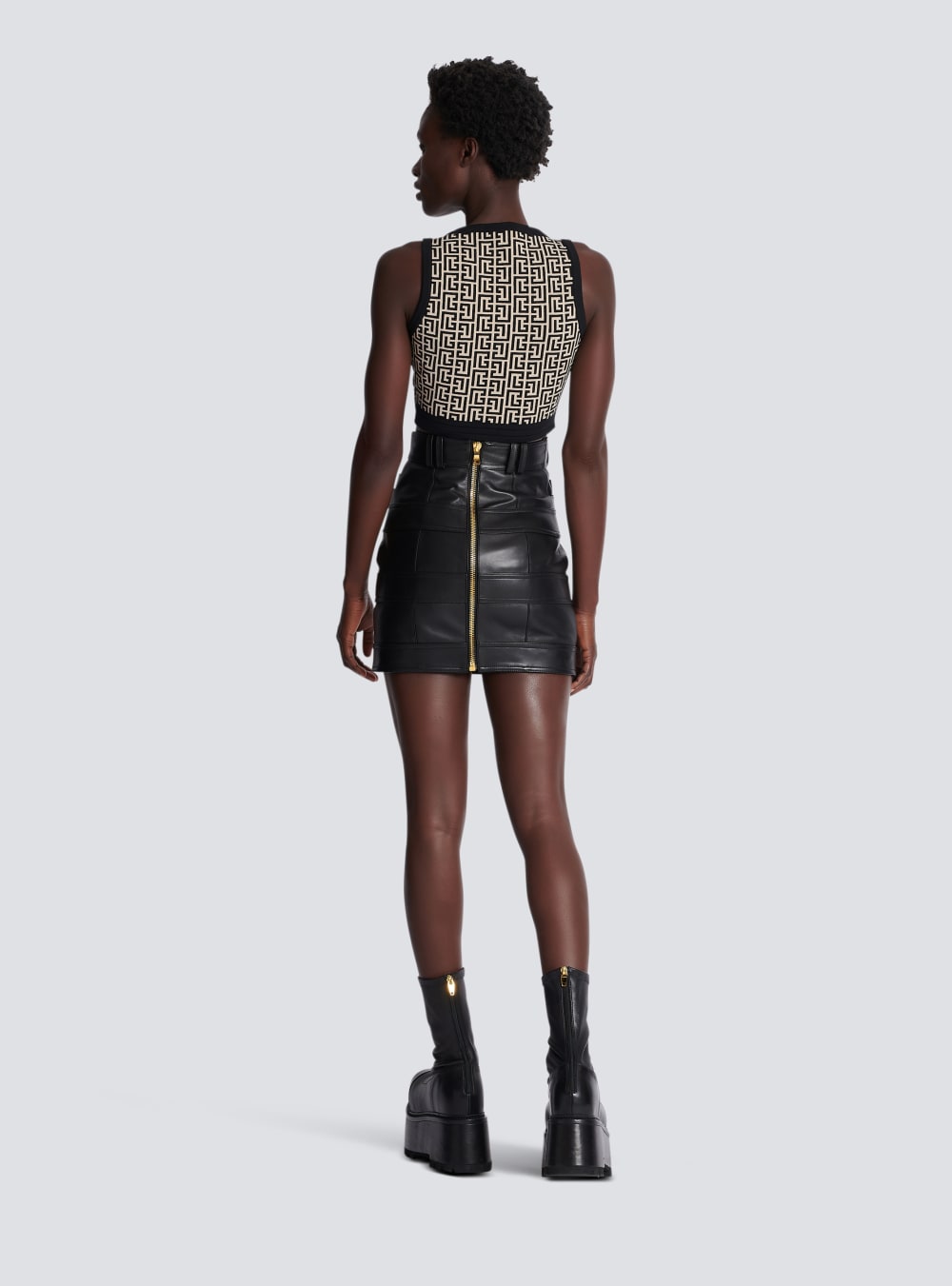 Women's Balmain High-waisted Leather Skirts Black | USA GtlinuDe