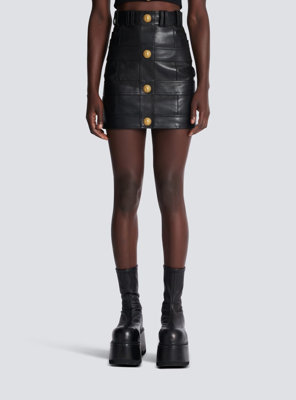 Women's Balmain High-waisted Leather Skirts Black | USA GtlinuDe