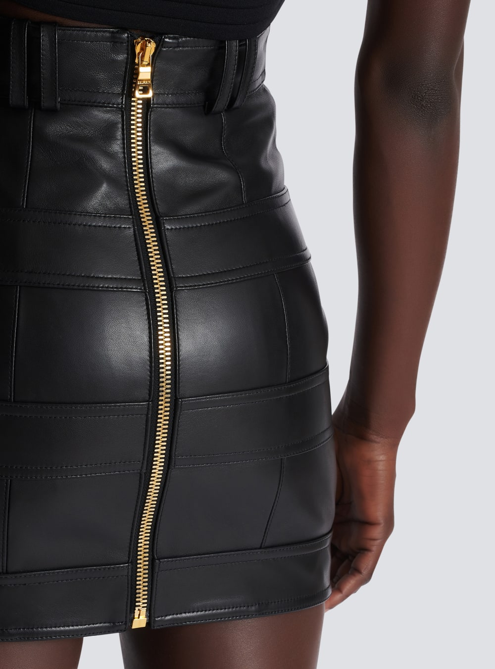 Women's Balmain High-waisted Leather Skirts Black | USA GtlinuDe