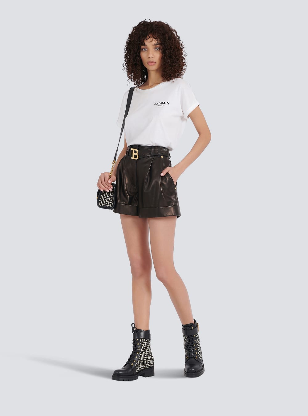 Women's Balmain High-waisted Leather With Buckle Shorts Black | USA jLpPA5Sy