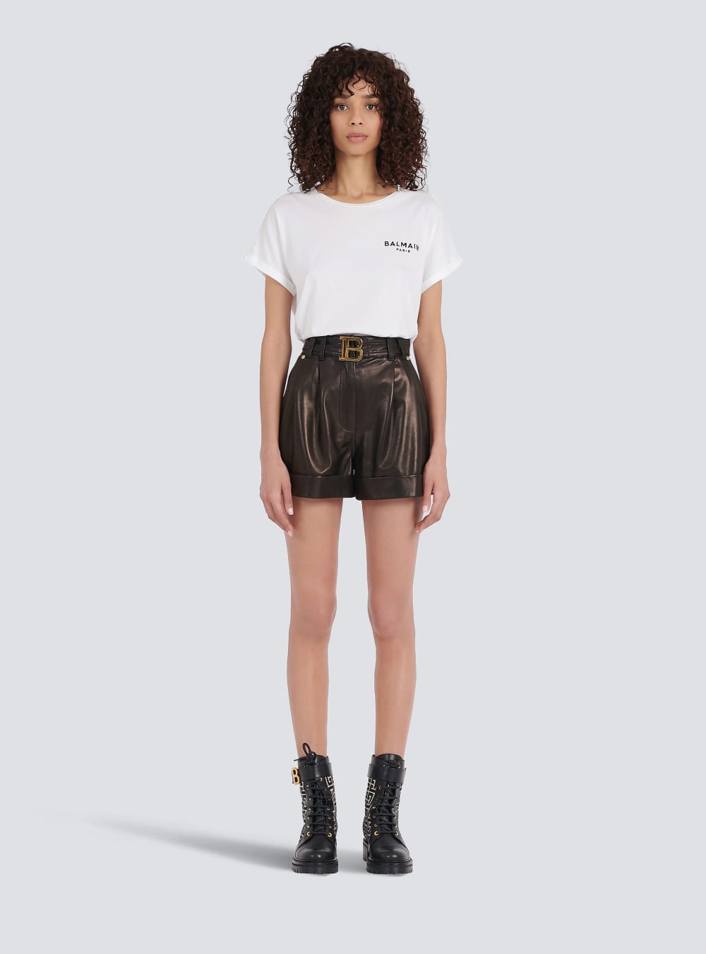 Women's Balmain High-waisted Leather With Buckle Shorts Black | USA jLpPA5Sy