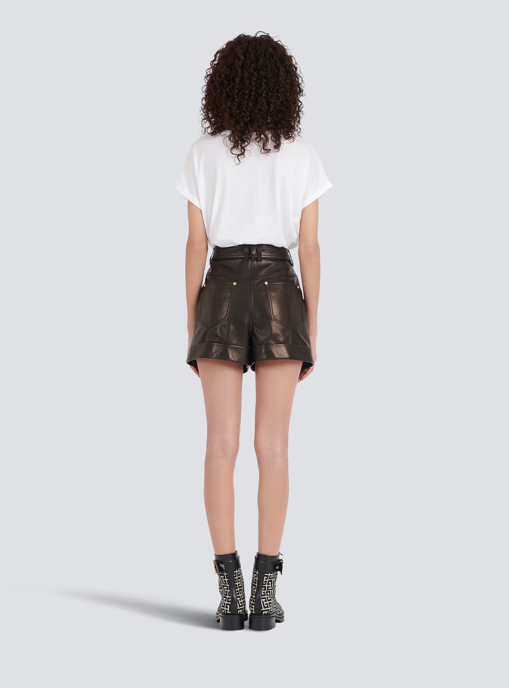 Women's Balmain High-waisted Leather With Buckle Shorts Black | USA jLpPA5Sy