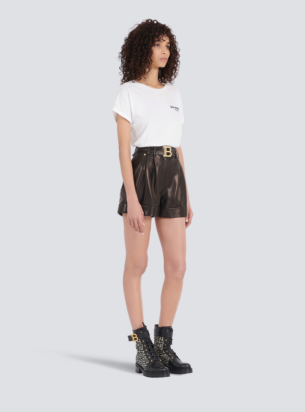 Women's Balmain High-waisted Leather With Buckle Shorts Black | USA jLpPA5Sy