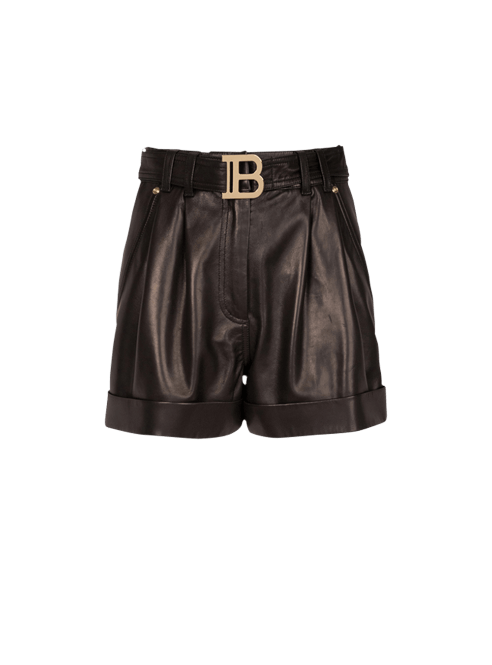 Women\'s Balmain High-waisted Leather With Buckle Shorts Black | USA jLpPA5Sy