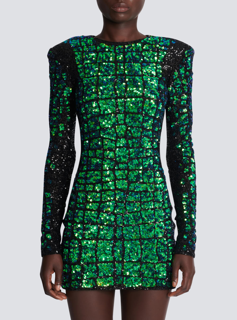 Women's Balmain Iridescent Crocodile Effect Embroidered Dress Green | USA WeSaIUrg