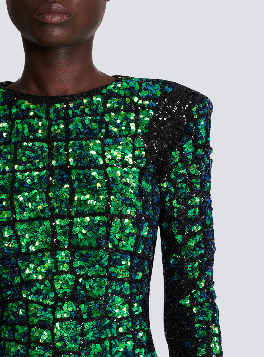 Women's Balmain Iridescent Crocodile Effect Embroidered Dress Green | USA WeSaIUrg